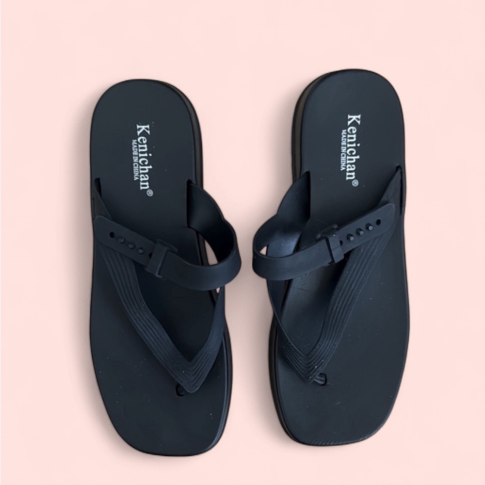 COPY - Black Textured Slip-On Sandals with Closed Toe